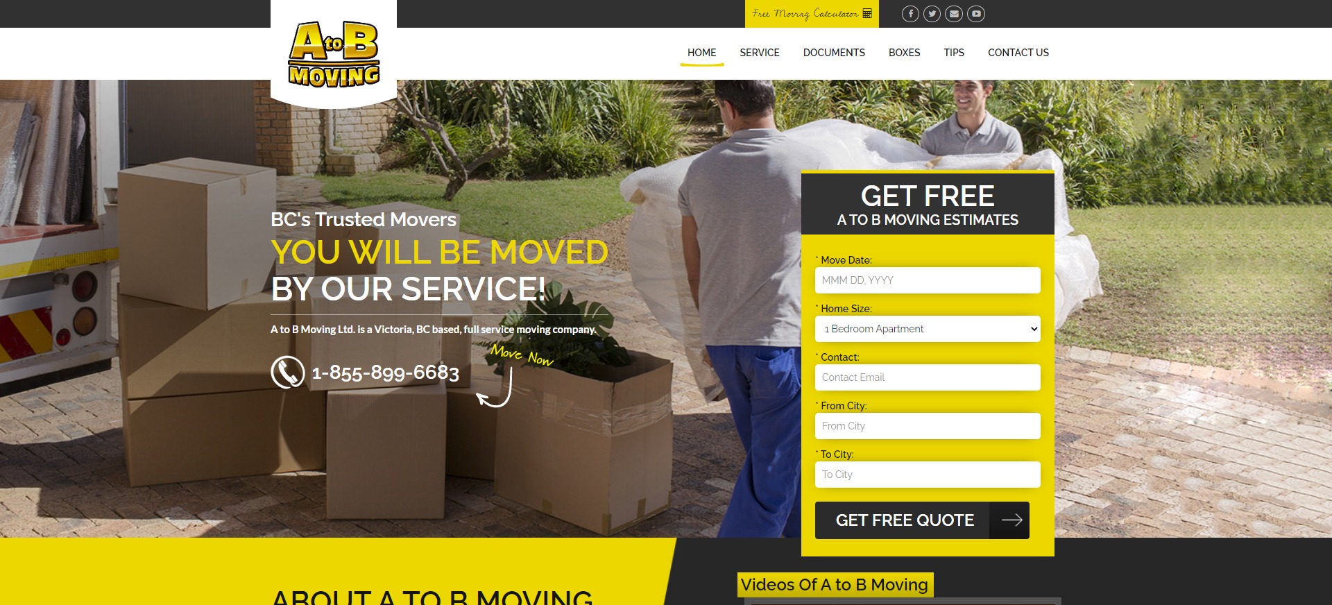 A to B Moving Website Screenshot