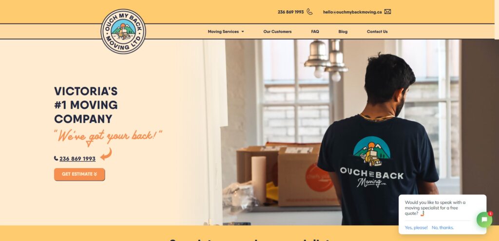 Ouch My Back Moving Website Screenshot