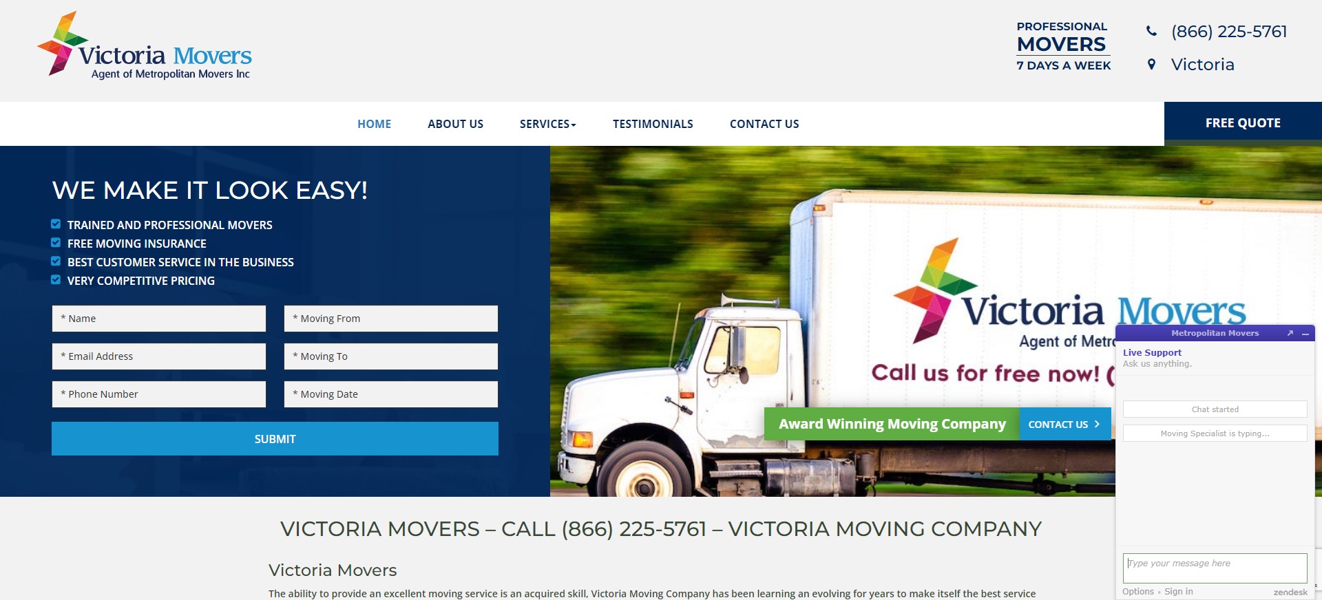Victoria Movers Website Screenshot